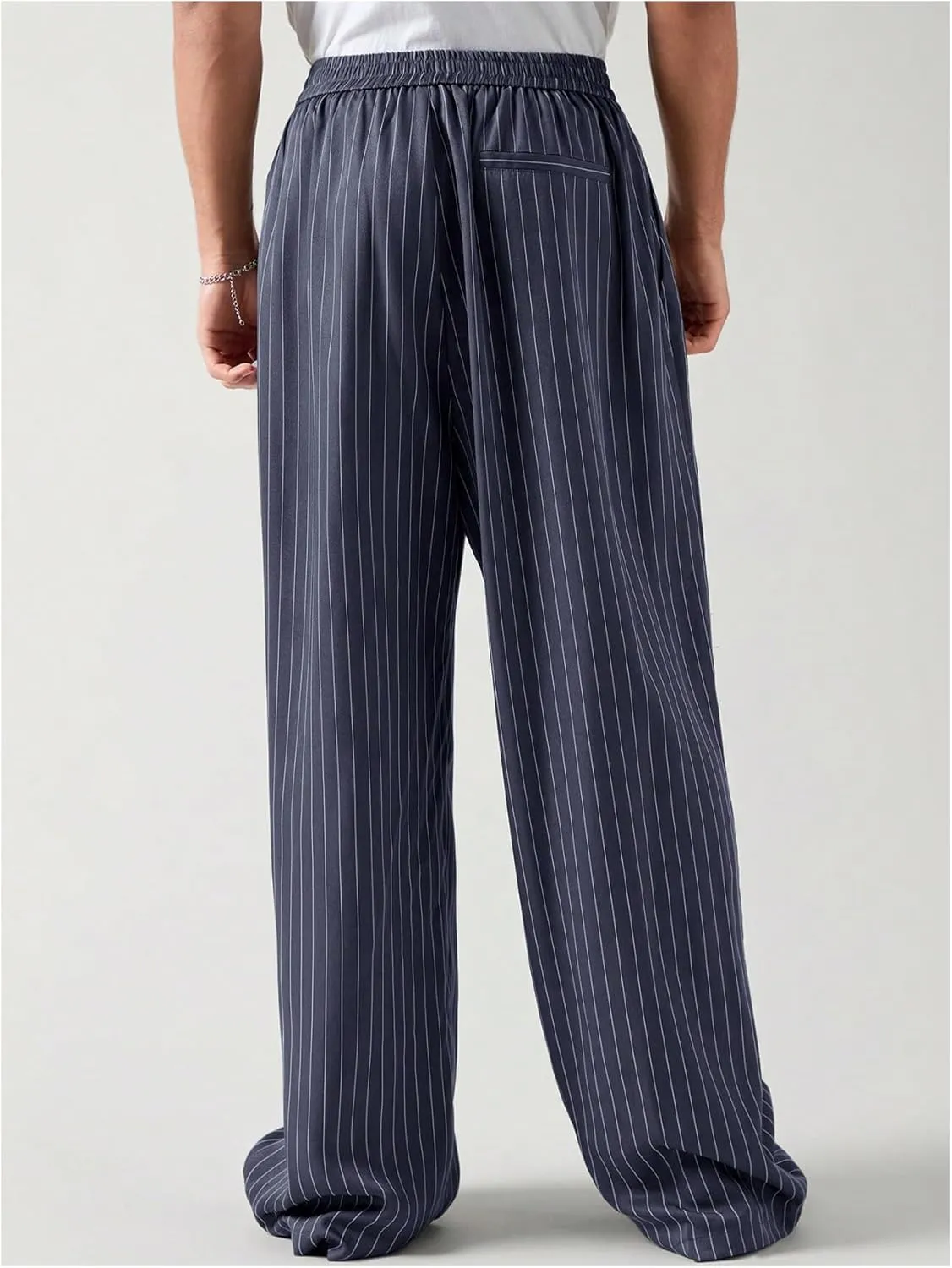 GORGLITTER Men's Baggy Casual Pleated Striped Dress Pants 2025 Wide Leg Trousers with Pockets
