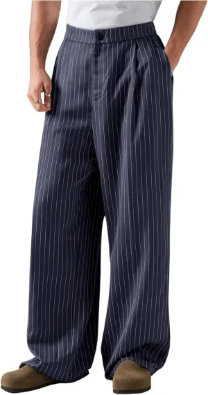 GORGLITTER Men's Baggy Casual Pleated Striped Dress Pants 2025 Wide Leg Trousers with Pockets