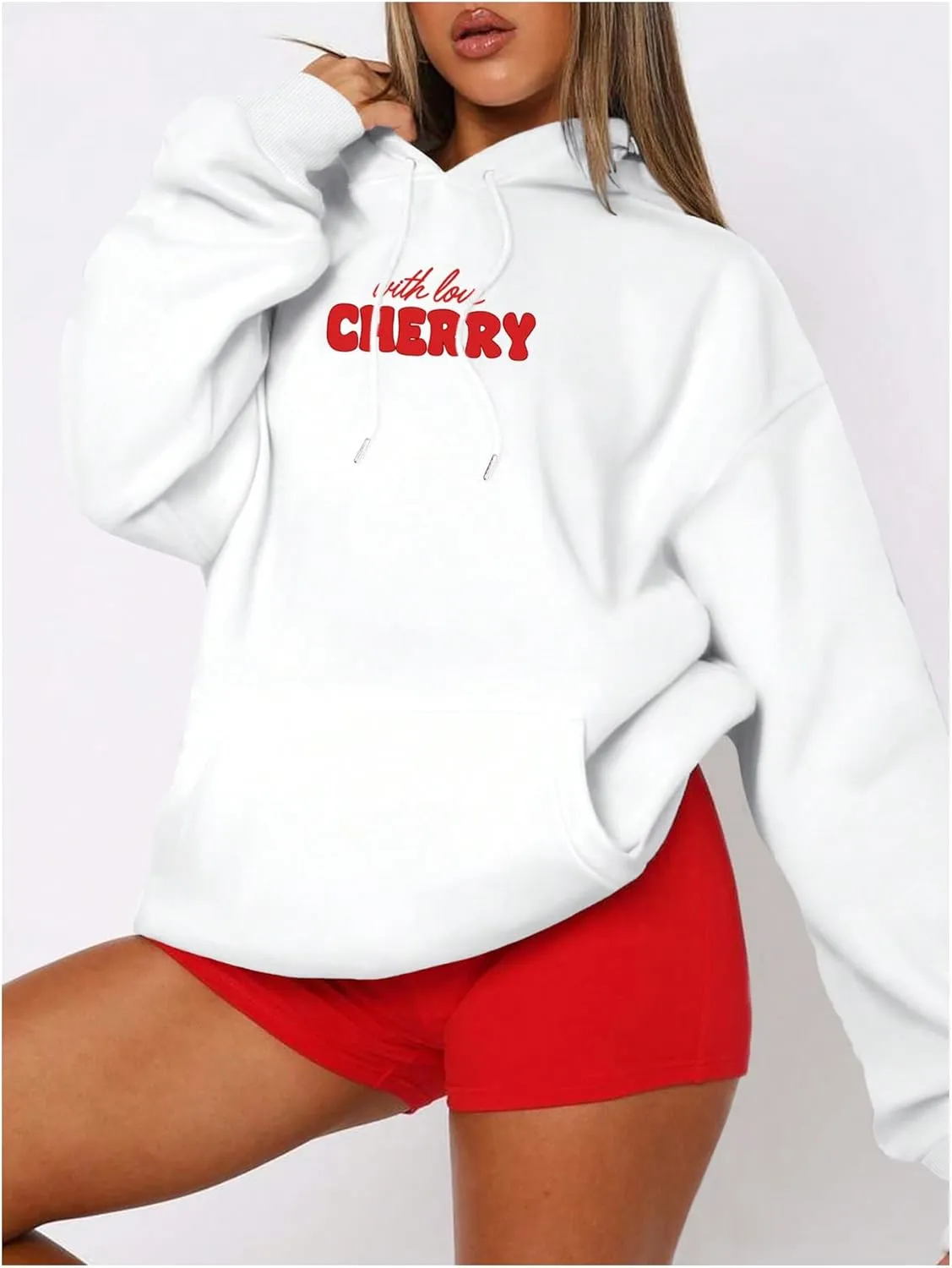 GORGLITTER Women's Cute Cherry Graphic Hoodies Pullover Aesthetic Preppy Hooded Sweatshirts