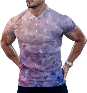 Gradient Colorful Geometric Shape Mens Polo Shirts Quick Dry Short Sleeve T-shirts Slim Tennis Collared Tees Tops