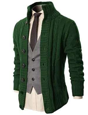 H2H Mens High Neck Twisted Knit Cardigan Long Sleeve Sweater GREEN US M/Asia L (KMOCAL020)