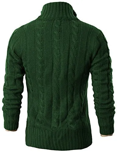 H2H Mens High Neck Twisted Knit Cardigan Long Sleeve Sweater GREEN US M/Asia L (KMOCAL020)