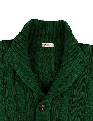 H2H Mens High Neck Twisted Knit Cardigan Long Sleeve Sweater GREEN US M/Asia L (KMOCAL020)
