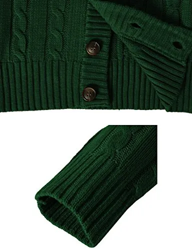 H2H Mens High Neck Twisted Knit Cardigan Long Sleeve Sweater GREEN US M/Asia L (KMOCAL020)
