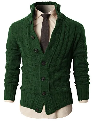 H2H Mens High Neck Twisted Knit Cardigan Long Sleeve Sweater GREEN US M/Asia L (KMOCAL020)