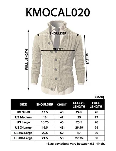 H2H Mens High Neck Twisted Knit Cardigan Long Sleeve Sweater GREEN US M/Asia L (KMOCAL020)