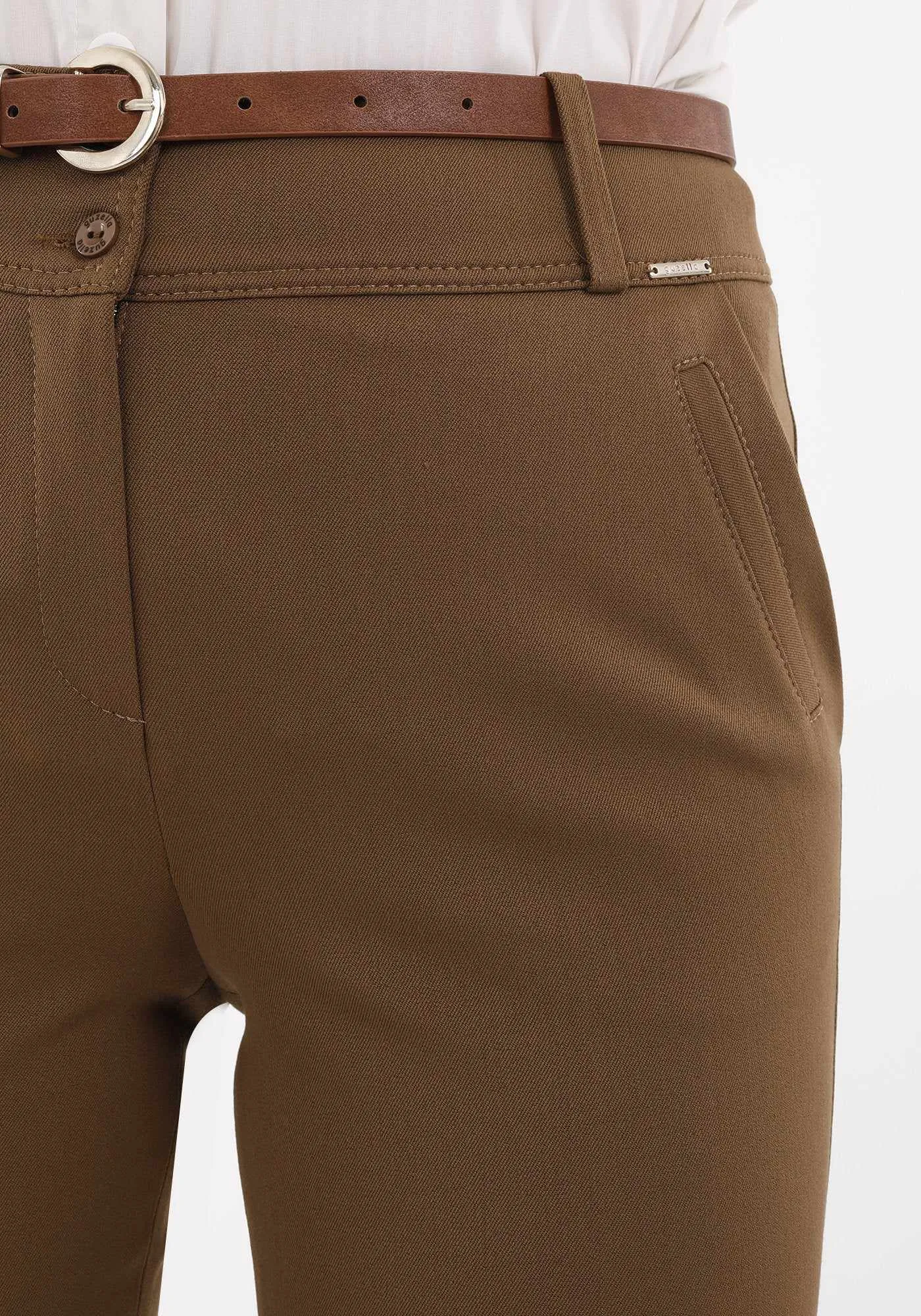 Hazelnut Straight Leg Pants with Pockets and Belt