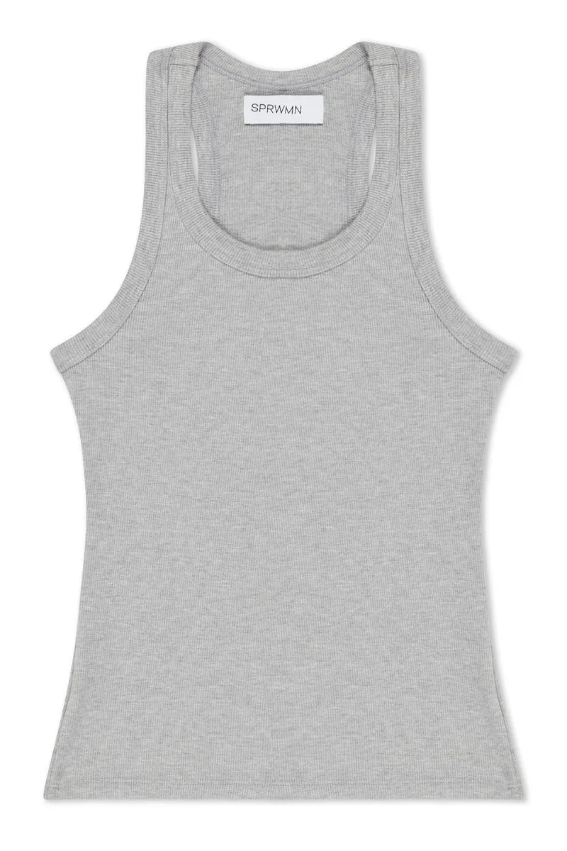 Heather Grey Rib Fitted Scooped Tank