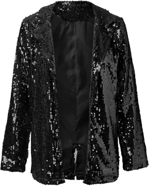 Helluva Boss Women's Sequin Jackets Open Front Blazer Shiny Jacket Casual Long Sleeve Sparkly Cardigan Coat