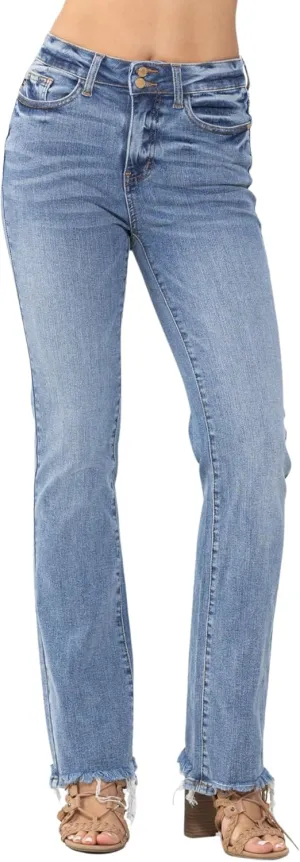 High Waist Double Button Bootcut Jeans for Women  Comfortable & Stylish Blue Bootcut Jeans Pants - 88140