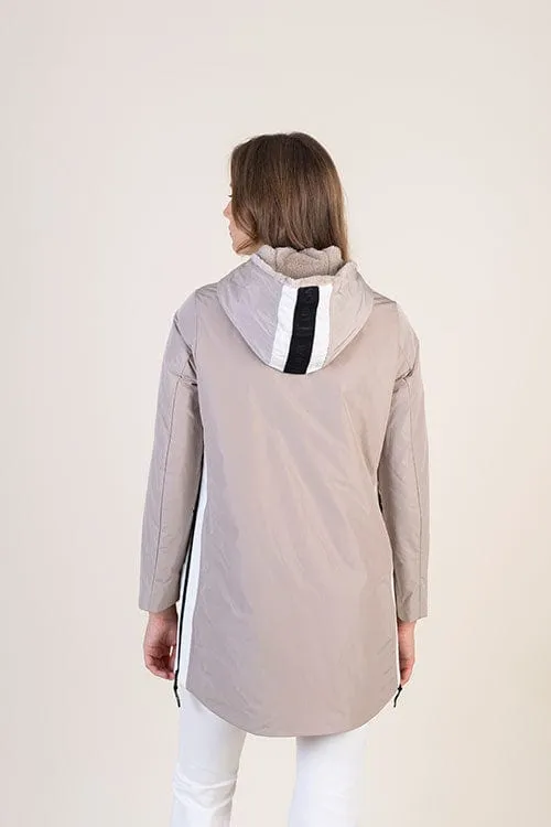 Hongo Stripe Faux Fur Hooded Coat