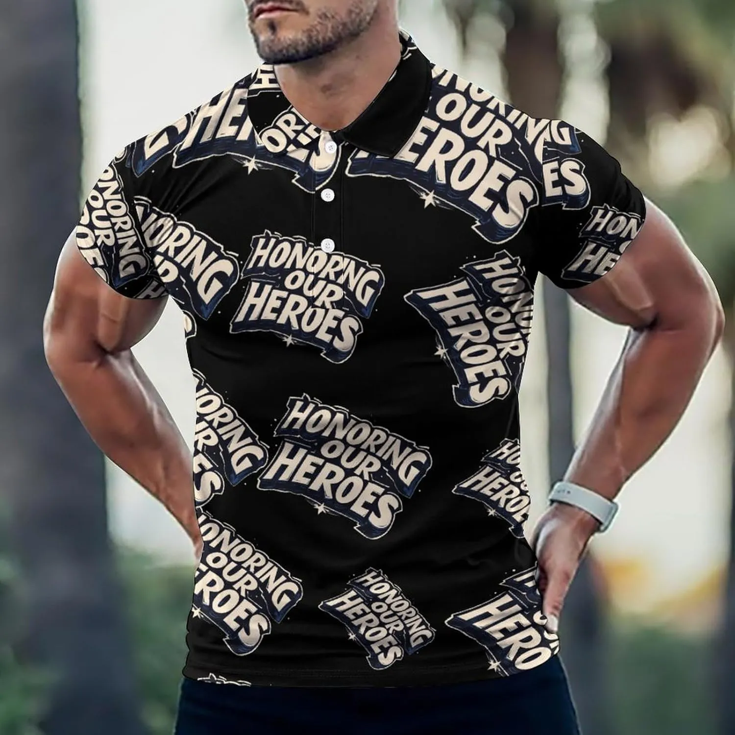 Honoring Our Heroes Mens Polo Shirts Quick Dry Short Sleeve T-shirts Slim Tennis Collared Tees Tops