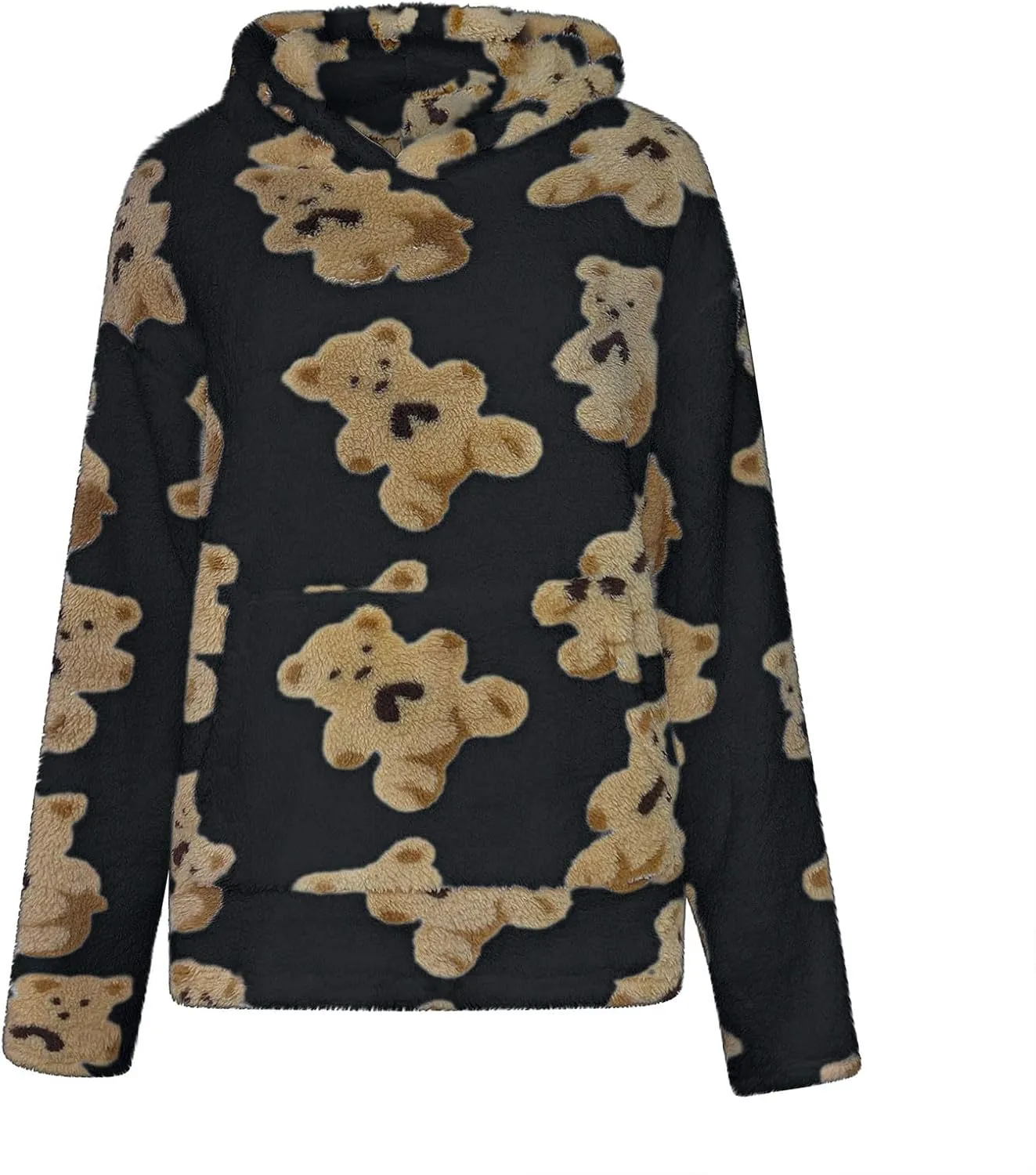 Hoodies For Teen Girls Oversized Sherpa Hoodie Women Fuzzy Fleece Hooded Sweatshirt Cute Teddy Bear Print Pullover Tops