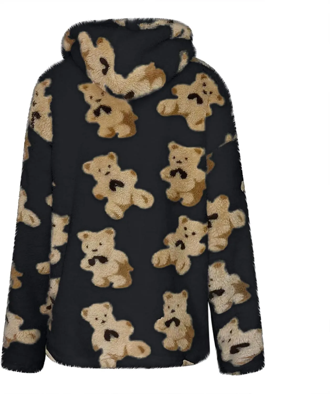 Hoodies For Teen Girls Oversized Sherpa Hoodie Women Fuzzy Fleece Hooded Sweatshirt Cute Teddy Bear Print Pullover Tops