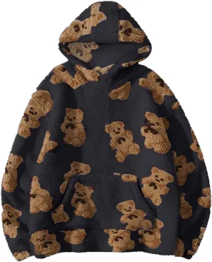 Hoodies For Teen Girls Oversized Sherpa Hoodie Women Fuzzy Fleece Hooded Sweatshirt Cute Teddy Bear Print Pullover Tops