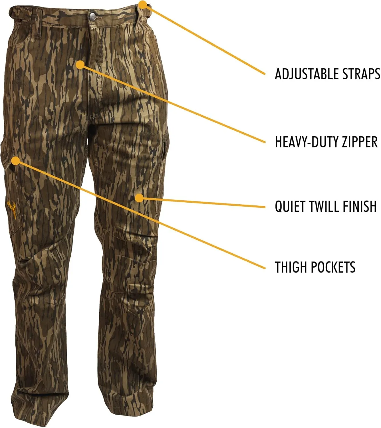 HOT SHOT Mens Camo Performance Pant, Multi-Pocket Adjustable Waist Pants, Comfortable Year-Round Deer Hunting Gear for Men