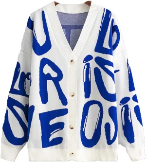 JASCLS Women's Cable Knit Long Sleeve Cardigan V-Neck Button Down Embroidery Chunky Oversized Sweater Outwear