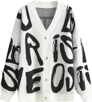 JASCLS Women's Cable Knit Long Sleeve Cardigan V-Neck Button Down Embroidery Chunky Oversized Sweater Outwear