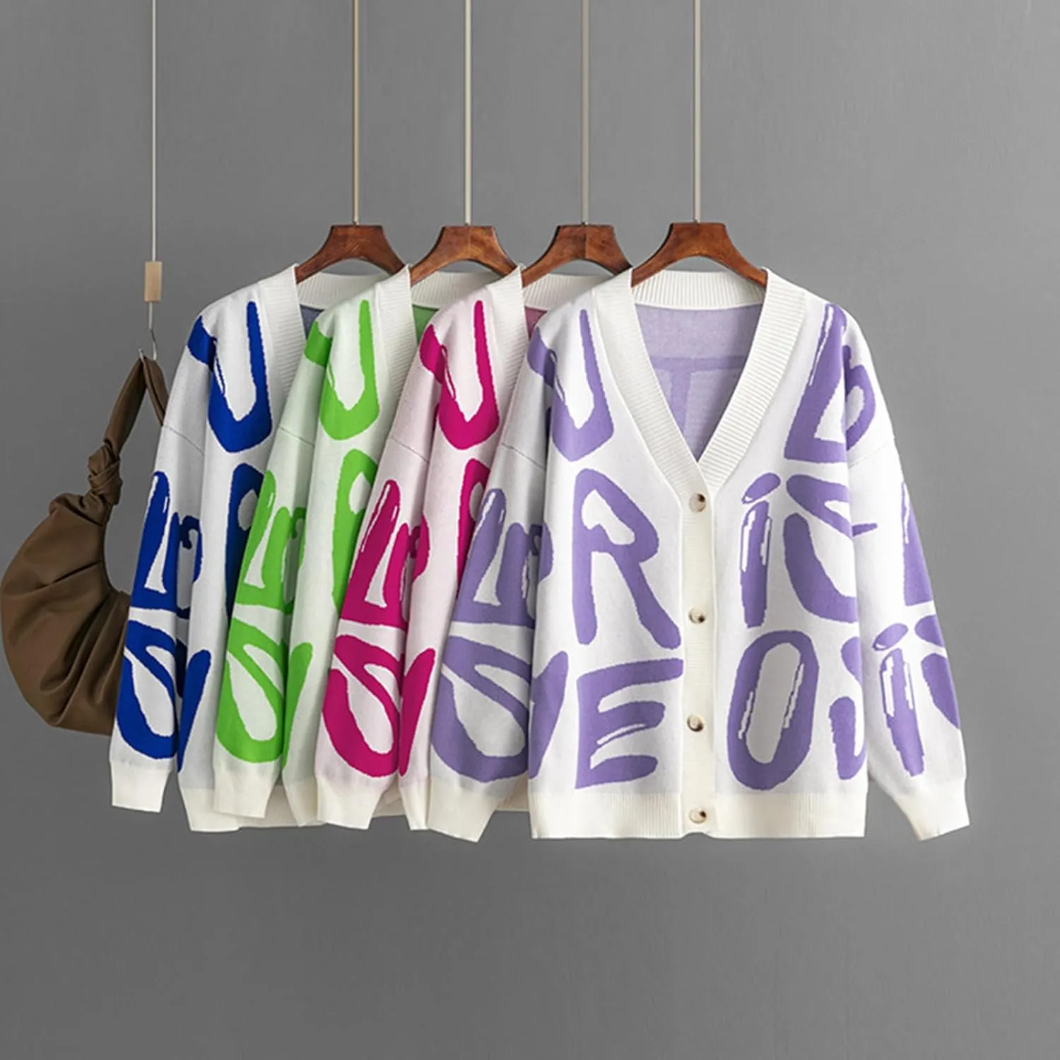 JASCLS Women's Cable Knit Long Sleeve Cardigan V-Neck Button Down Embroidery Chunky Oversized Sweater Outwear