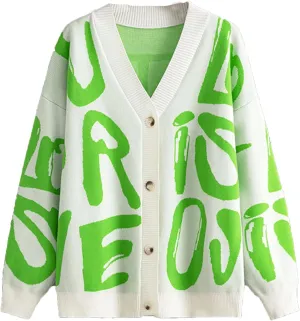 JASCLS Women's Cable Knit Long Sleeve Cardigan V-Neck Button Down Embroidery Chunky Oversized Sweater Outwear