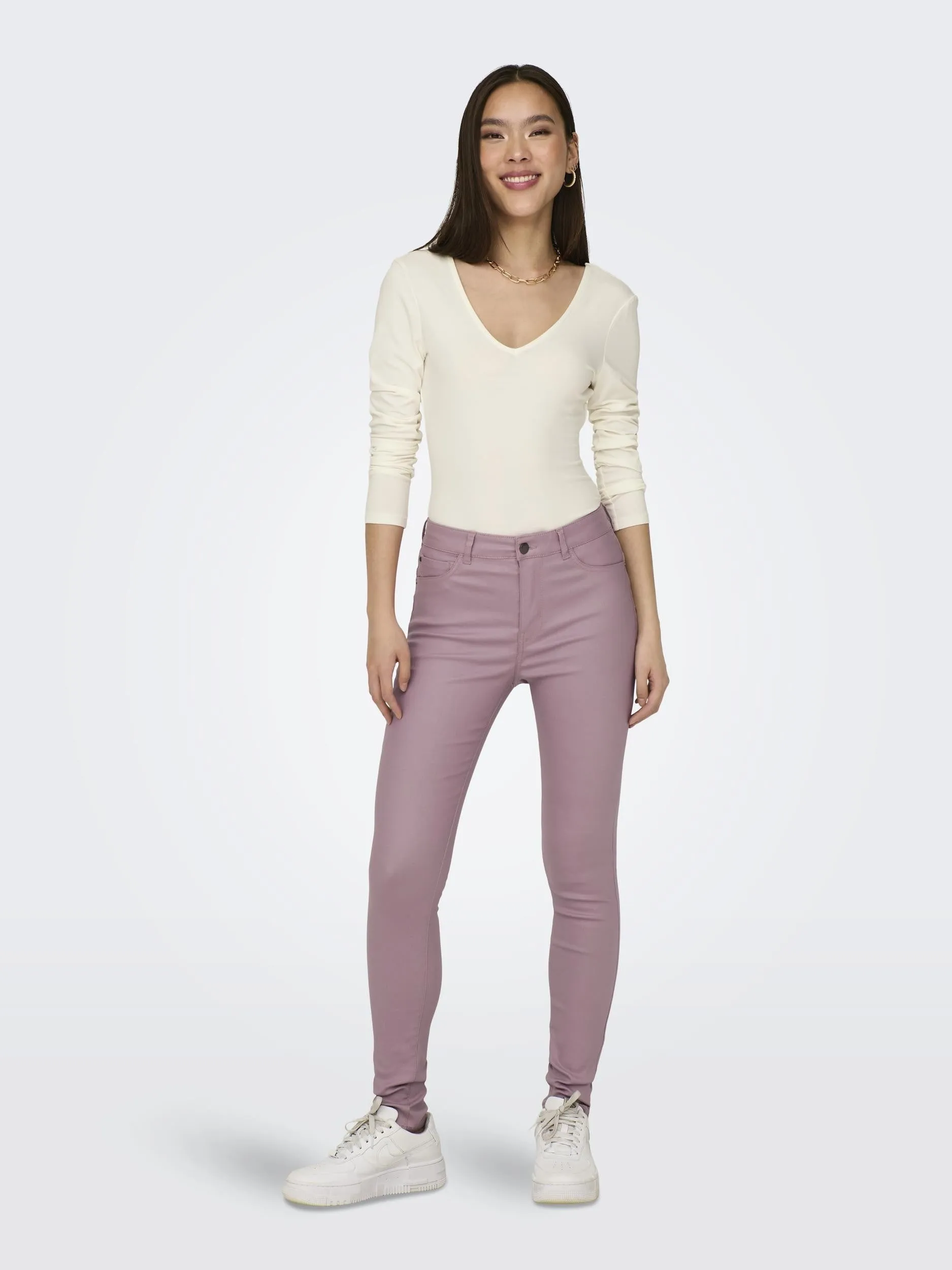 JDY New Thunder Hi Waist Skinny Coated Trousers Regular 32" Leg-WOODROSE