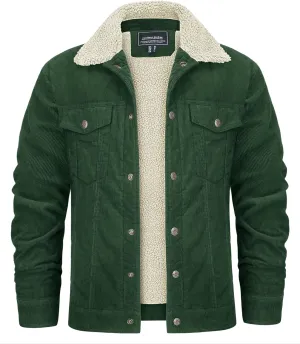KEFITEVD Men's Corduroy Jacket Sherpa Lined Fleece Trucker Jackets Cotton Turn-down Collar Jacket Warm Winter Coat