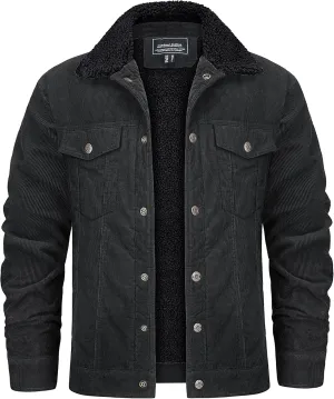 KEFITEVD Men's Corduroy Jacket Sherpa Lined Fleece Trucker Jackets Cotton Turn-down Collar Jacket Warm Winter Coat