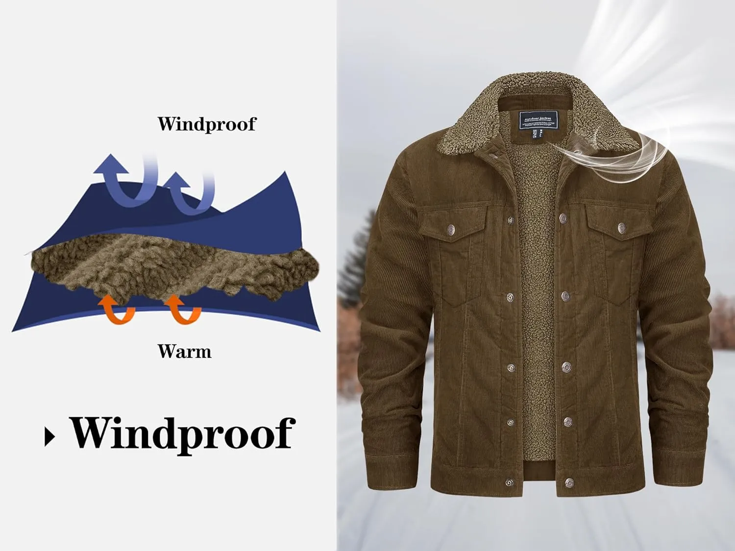 KEFITEVD Men's Corduroy Jacket Sherpa Lined Fleece Trucker Jackets Cotton Turn-down Collar Jacket Warm Winter Coat