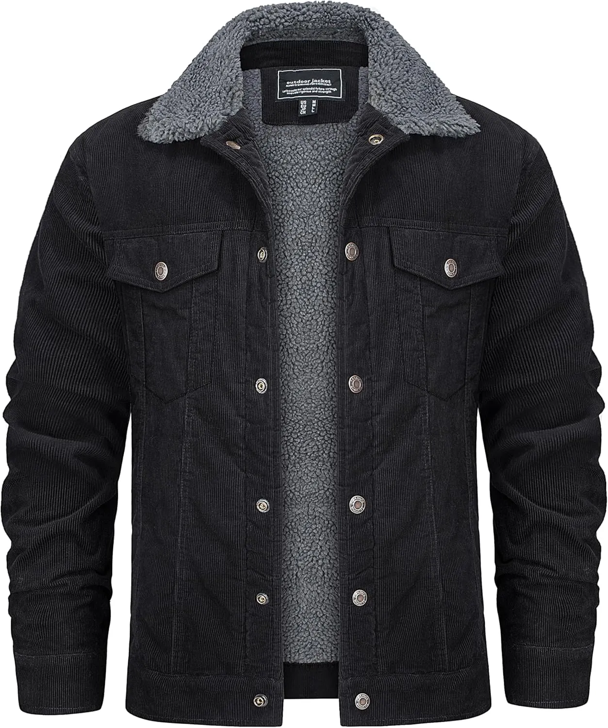 KEFITEVD Men's Corduroy Jacket Sherpa Lined Fleece Trucker Jackets Cotton Turn-down Collar Jacket Warm Winter Coat