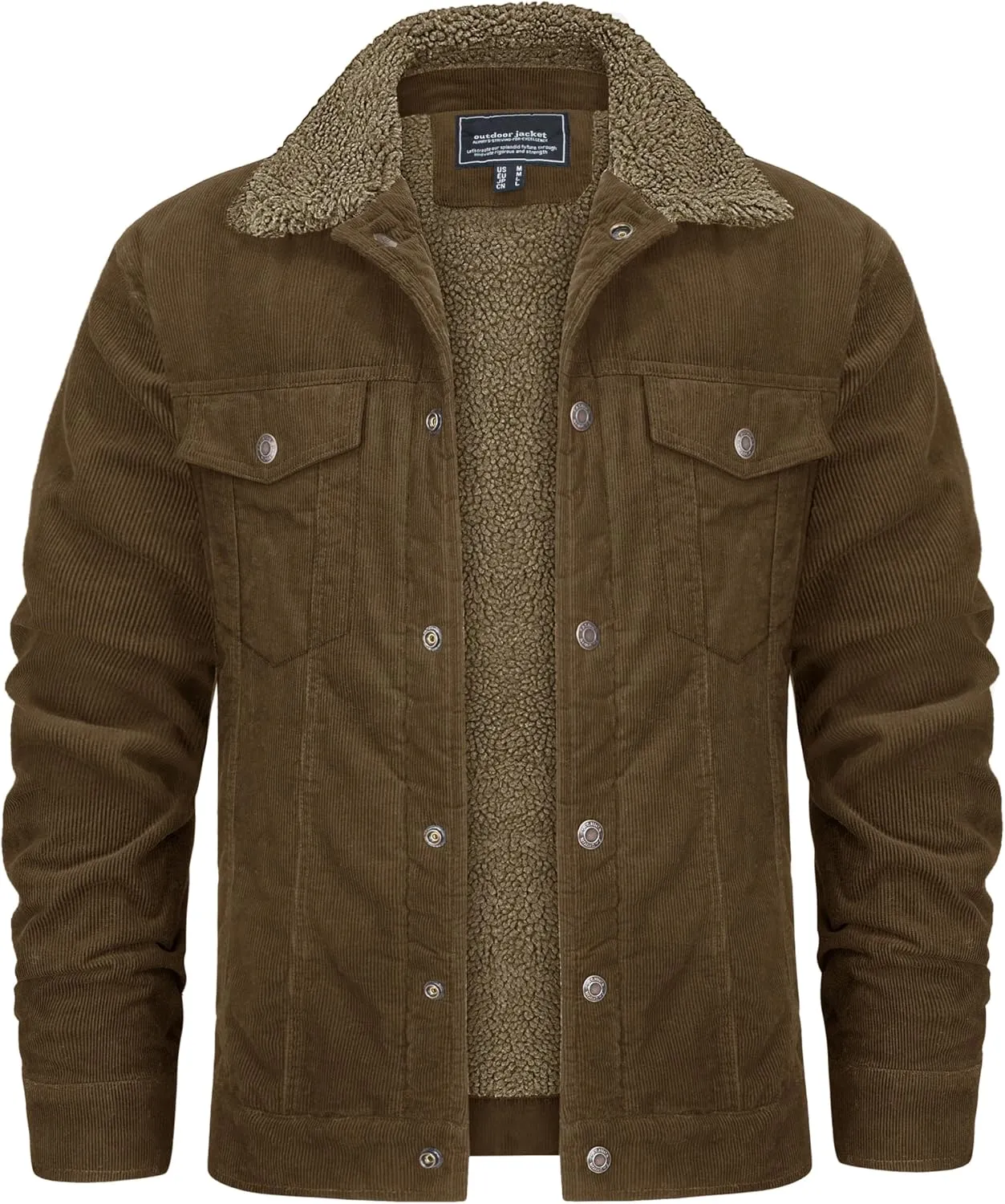 KEFITEVD Men's Corduroy Jacket Sherpa Lined Fleece Trucker Jackets Cotton Turn-down Collar Jacket Warm Winter Coat