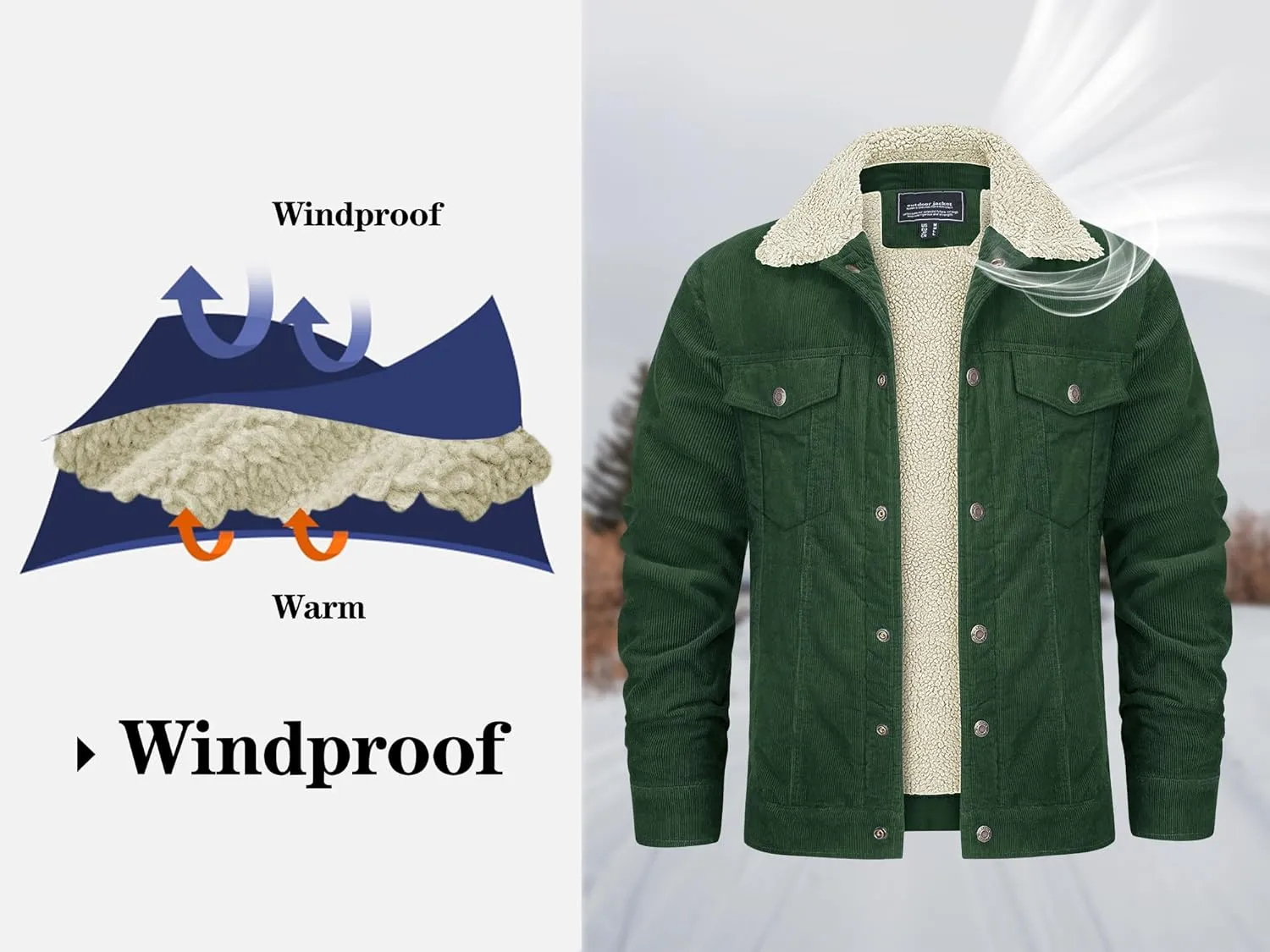 KEFITEVD Men's Corduroy Jacket Sherpa Lined Fleece Trucker Jackets Cotton Turn-down Collar Jacket Warm Winter Coat