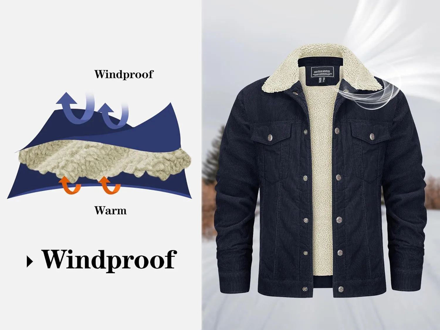 KEFITEVD Men's Corduroy Jacket Sherpa Lined Fleece Trucker Jackets Cotton Turn-down Collar Jacket Warm Winter Coat