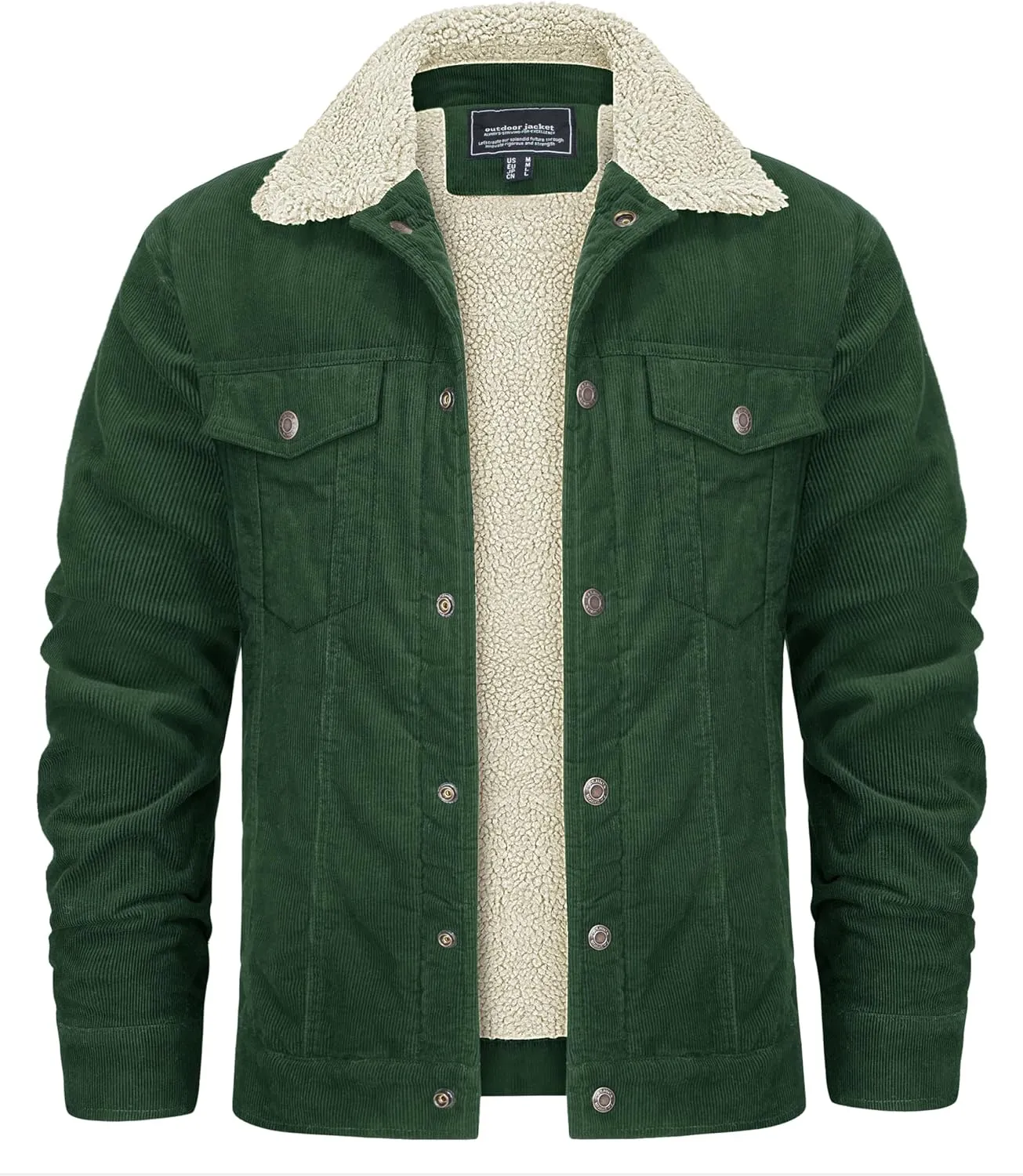 KEFITEVD Men's Corduroy Jacket Sherpa Lined Fleece Trucker Jackets Cotton Turn-down Collar Jacket Warm Winter Coat