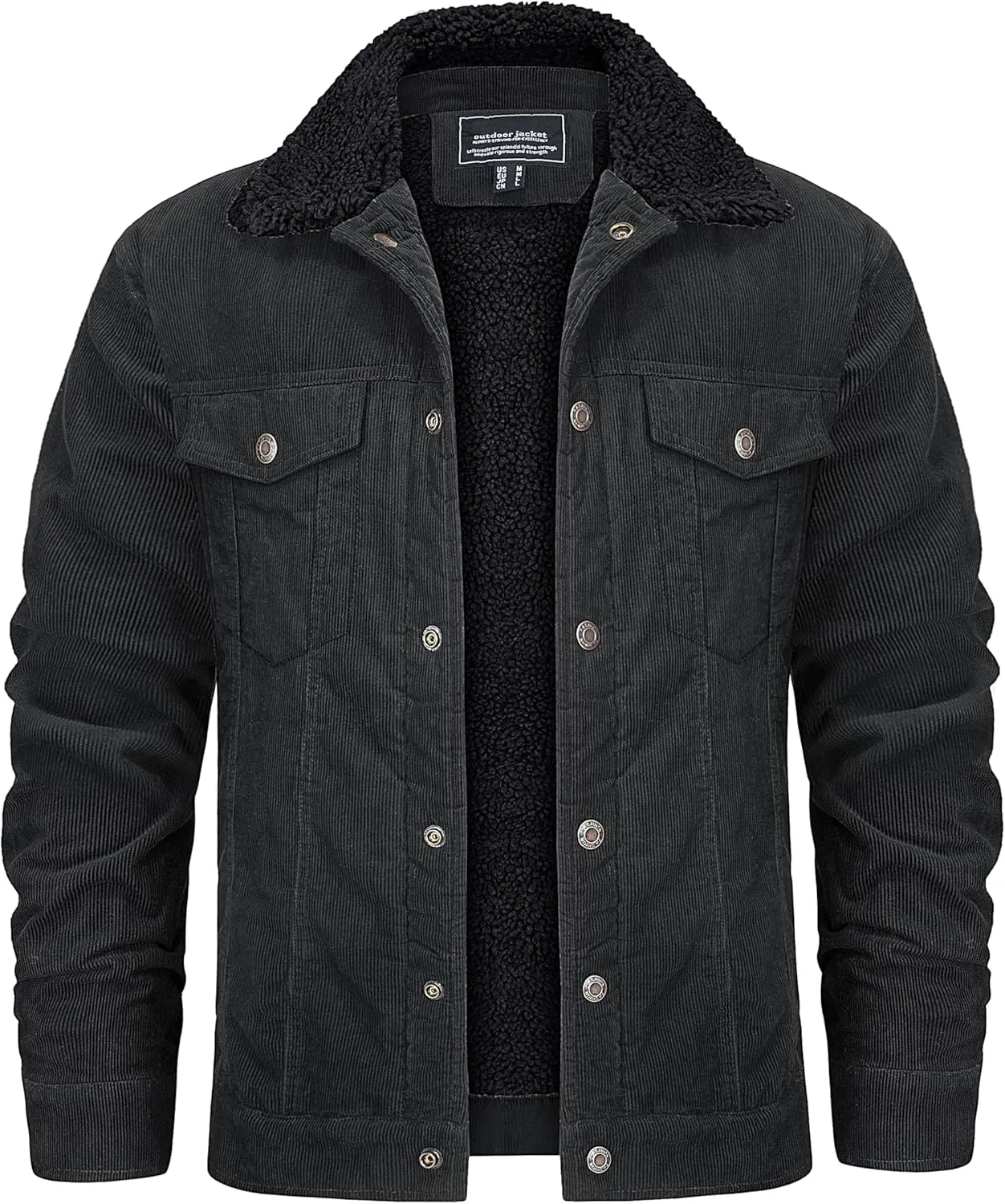 KEFITEVD Men's Corduroy Jacket Sherpa Lined Fleece Trucker Jackets Cotton Turn-down Collar Jacket Warm Winter Coat