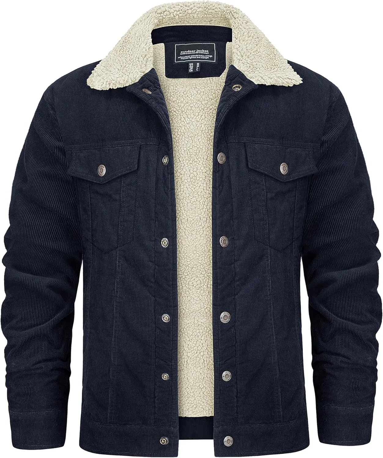 KEFITEVD Men's Corduroy Jacket Sherpa Lined Fleece Trucker Jackets Cotton Turn-down Collar Jacket Warm Winter Coat