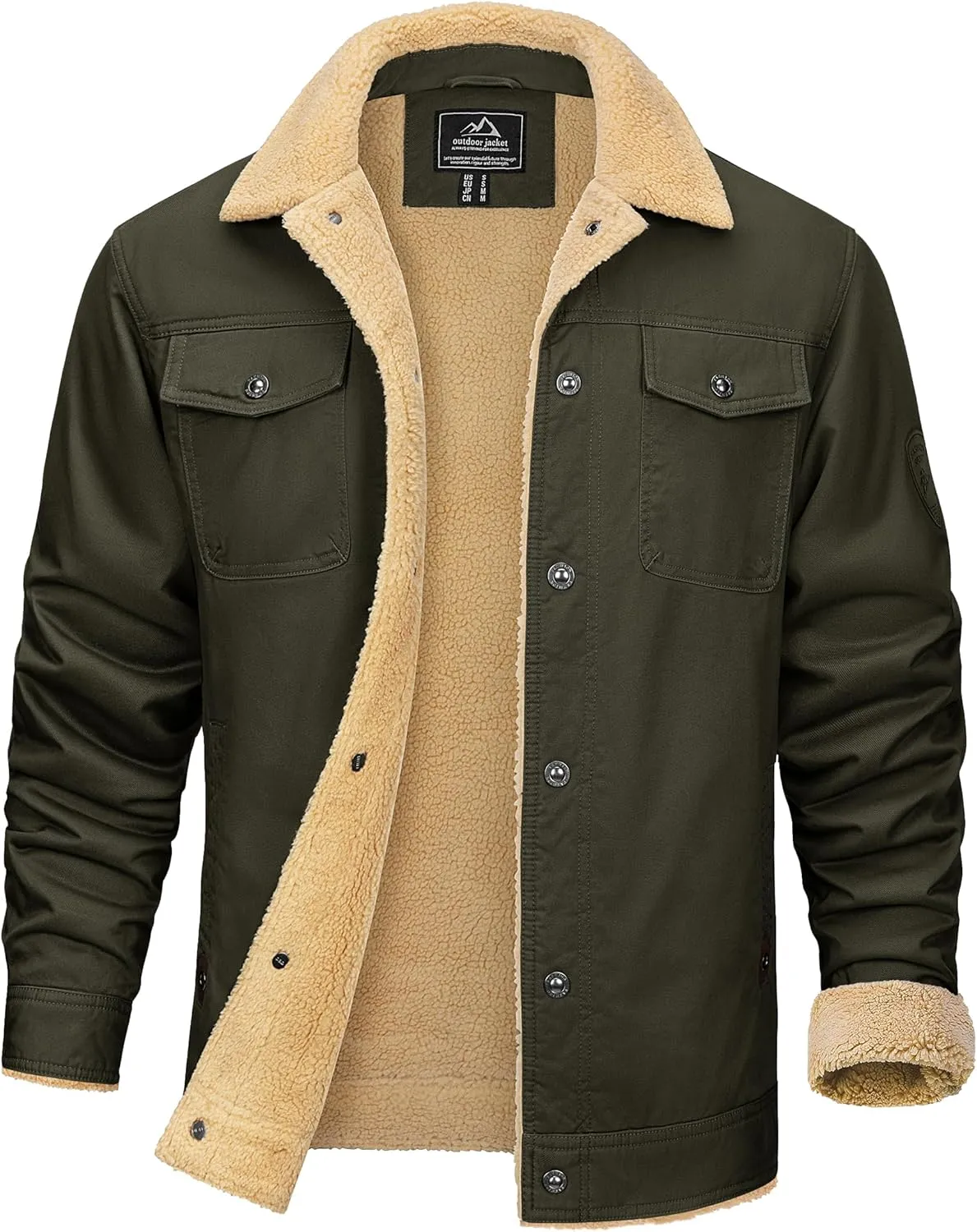 KEFITEVD Men's Winter Fleece Jacket Sherpa Lined Cargo Jackets Casual Trucker Coat Work Winter Thick Warm Coat