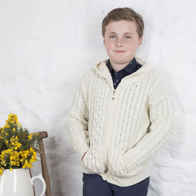 Kids Merino Hooded Aran Zip Cardigan