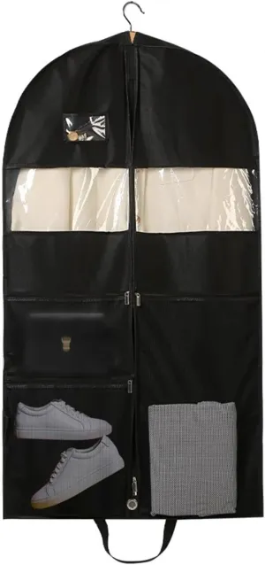 Large Capacity Garment Bag, Garment Bags for Hanging Clothes, Black, Multiple Compartments, for Thick Clothes, Down Jackets(60x10x152cm/24x4x60in)