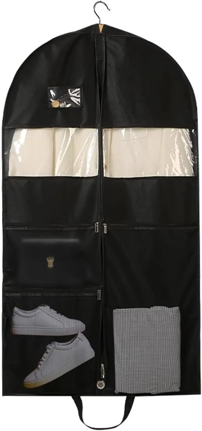 Large Capacity Garment Bag, Garment Bags for Hanging Clothes, Black, Multiple Compartments, for Thick Clothes, Down Jackets(60x10x152cm/24x4x60in)