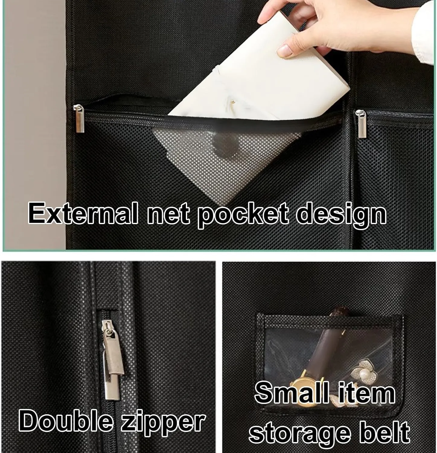 Large Capacity Garment Bag, Garment Bags for Hanging Clothes, Black, Multiple Compartments, for Thick Clothes, Down Jackets(60x10x152cm/24x4x60in)