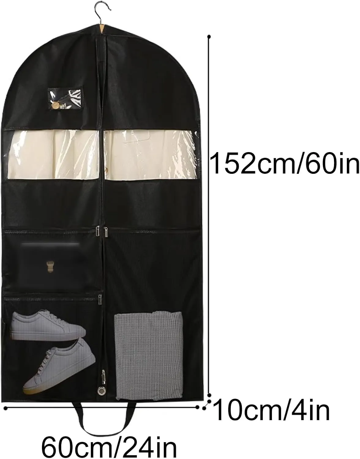 Large Capacity Garment Bag, Garment Bags for Hanging Clothes, Black, Multiple Compartments, for Thick Clothes, Down Jackets(60x10x152cm/24x4x60in)