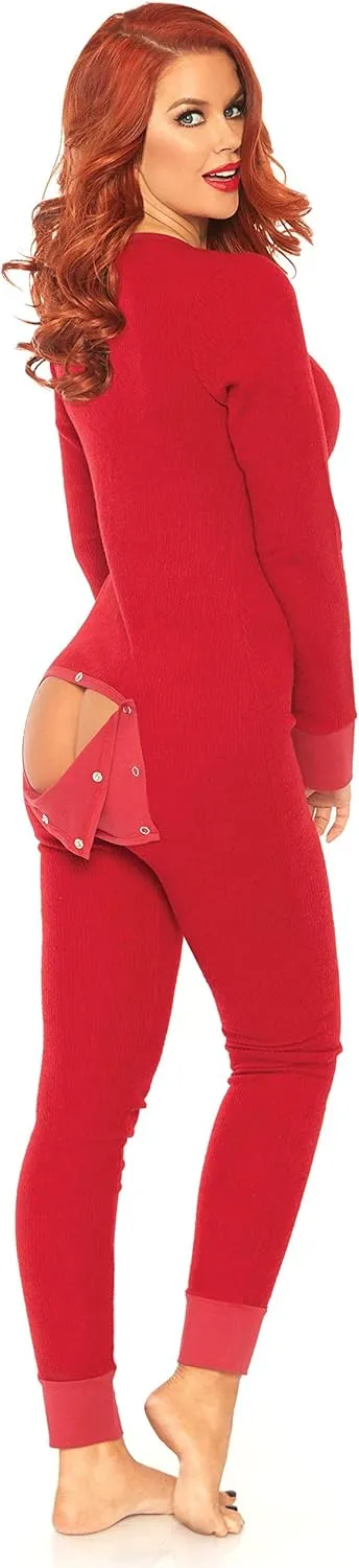 Leg Avenue Women's Cozy Brushed Ribbed Jersey Adult Onesie with Cheeky Back Flap