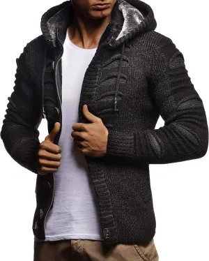 Leif Nelson Men's Stylish Knit Sweater With Buttons | Knitted Sweatshirt Pullover With Hood | Warm For Winter | LN5605