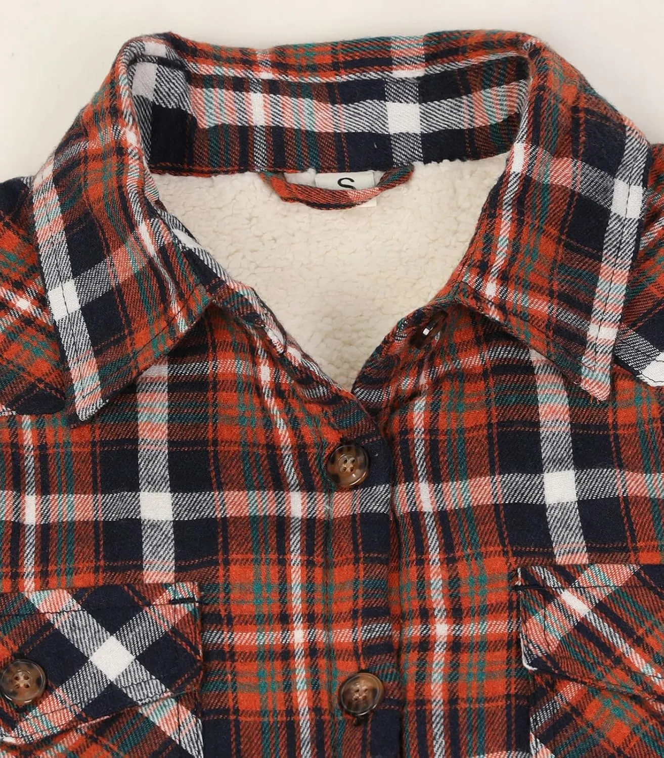Lisskolo Women's Sherpa Flannel Jacket with Hand Pockets,Warm Fleece Lined Button Up Plaid Flannel Shirt Jackets