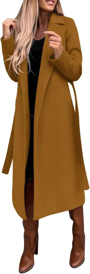 Long Trench Coats for Women Fashion Elegant Jacket Trench Coats Fall Winter Classic Lapel Windbreaker with Belt