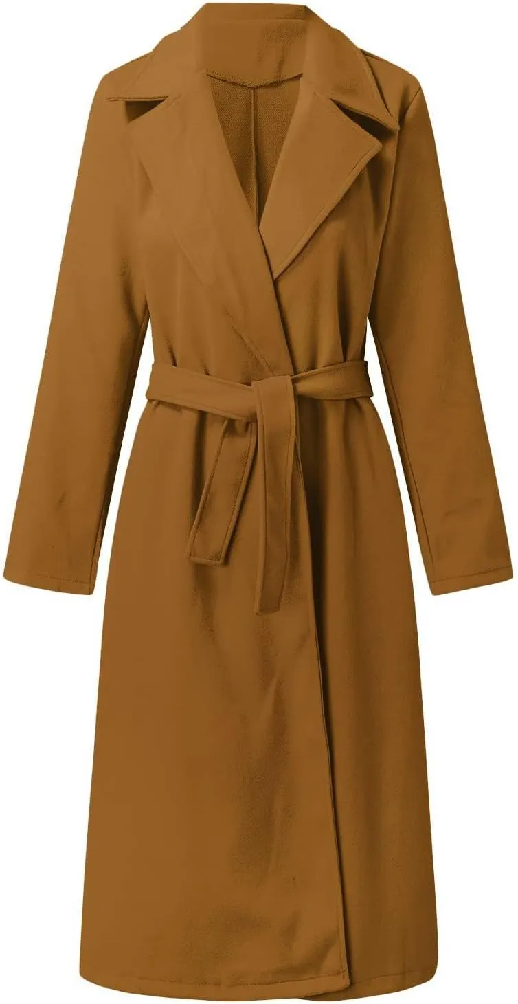 Long Trench Coats for Women Fashion Elegant Jacket Trench Coats Fall Winter Classic Lapel Windbreaker with Belt