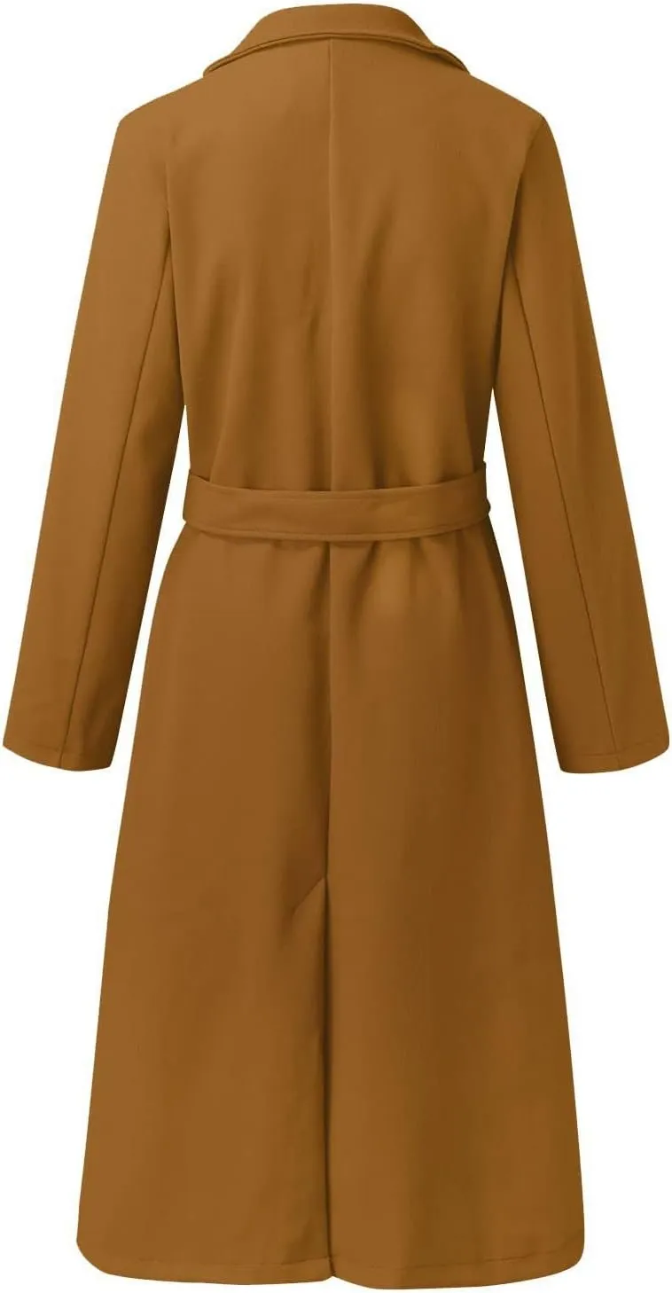 Long Trench Coats for Women Fashion Elegant Jacket Trench Coats Fall Winter Classic Lapel Windbreaker with Belt