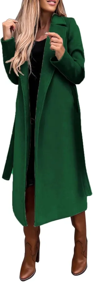 Long Trench Coats for Women Fashion Elegant Jacket Trench Coats Fall Winter Classic Lapel Windbreaker with Belt
