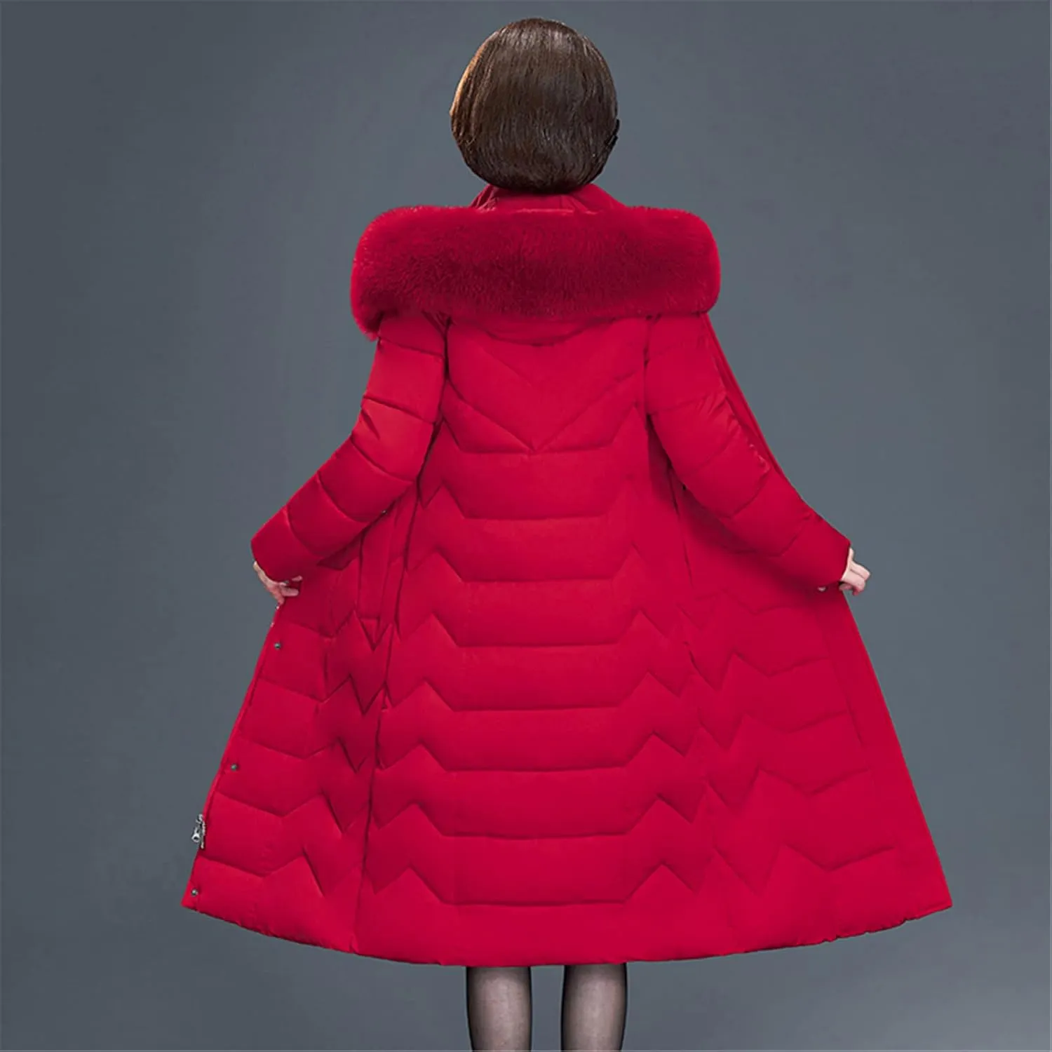 Long Women's Winter Jackets Hooded Female Parkas With Fur Collar Office Ladies Slim Cotton Padded Thick Coat