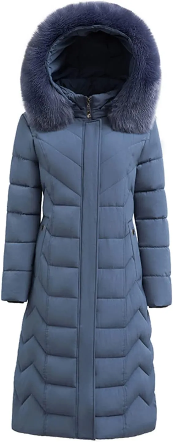 Long Women's Winter Jackets Hooded Female Parkas With Fur Collar Office Ladies Slim Cotton Padded Thick Coat